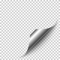 Vector realistic silver paper corner with shadow on transparent background