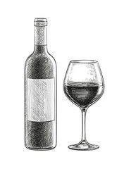 Red wine. bottle and glass