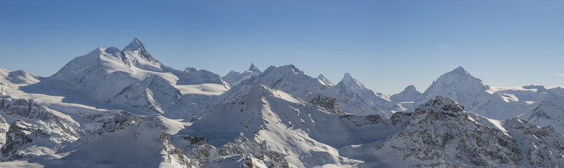 Panoramic view of the Swiss alps from the Bella Tola peak.