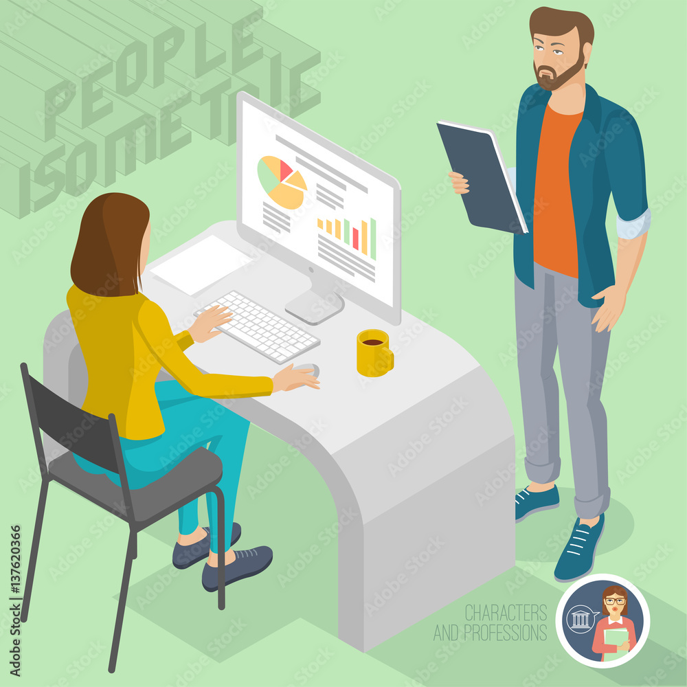 Wall mural isometric people in office