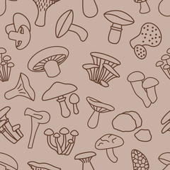 mushroom seamless pattern in brown colour