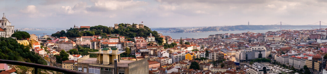 Naklejka na ściany i meble Panoramic aerial view of Lisbon, Portugal with Sao Jorge Castle