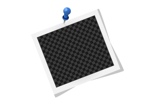 Square frame template on blue pin with shadows isolated on white. Vector illustration