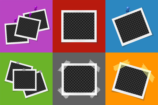 Collage of photo frames in colored squares. Vector illustration