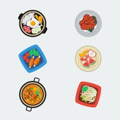Editable Various Top View Delicious Meals Vector Illustration for Restaurant and Food Related Project
