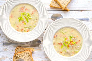 Traditional Nigerian mixed vegetable soup with corn fleur