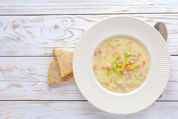 Traditional Nigerian mixed vegetable soup with corn fleur