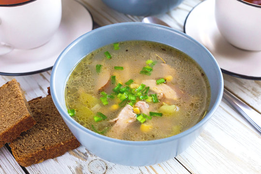 Traditional Nigerian corn and smoked chicken clear soup