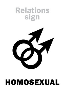 Astrology Alphabet: HOMOSEXUAL Love (Sex between a man and a man). Hieroglyphics character sign (dual gay pair symbol).