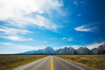 Road to the Mountains in the Tetons National Park, Jackson Hole, Wyoming