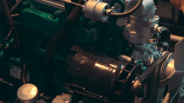 The car's engine is rotating