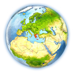 Greece on isolated globe