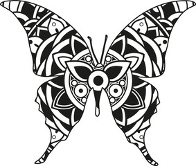 Vector illustration of a mandala butterfly silhouette
