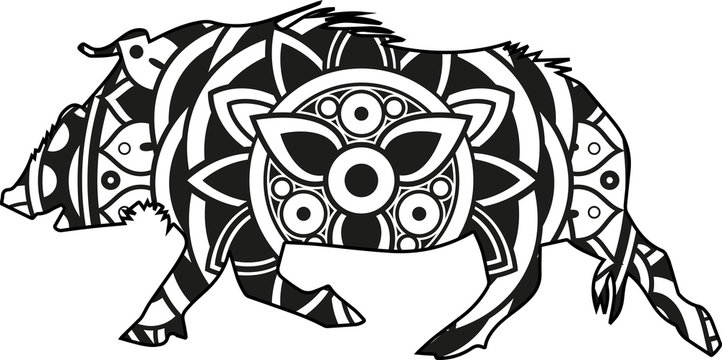 Vector illustration of a mandala boar silhouette