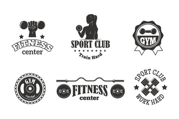 Gym sport club fitness emblem vector illustration.