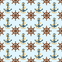 Yacht steering wheel vector seamless pattern.