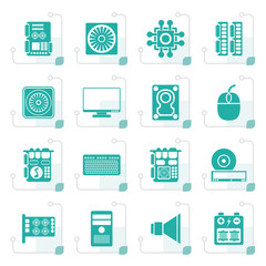 Stylized computer performance and equipment icons - vector icon set