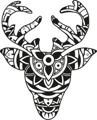 Vector illustration of a mandala deer head silhouette