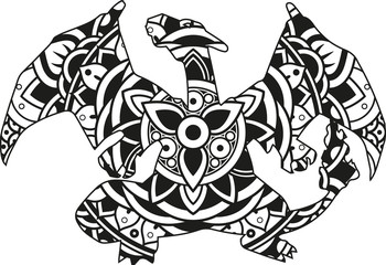 Vector illustration of a mandala dragon silhouette