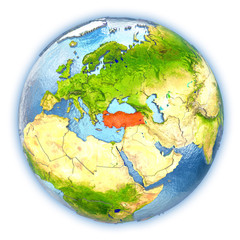 Turkey on isolated globe