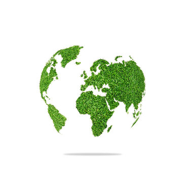World globe shape of green grass isolated on white background