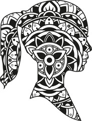 Vector illustration of a mandala girl head silhouette