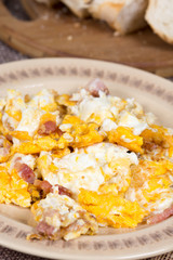 Close up macro fried eggs with bacon