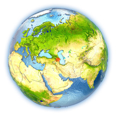 Azerbaijan on isolated globe