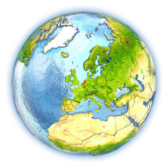 Netherlands on isolated globe