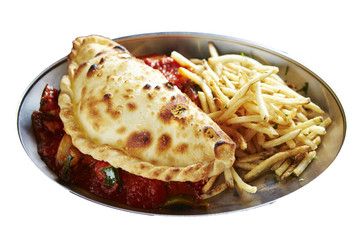 Wrapped pizza with fries 