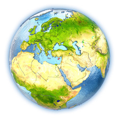 Cyprus on isolated globe