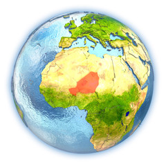 Niger on isolated globe