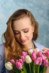 portrait of pretty woman with flowers