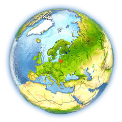 Lithuania on isolated globe