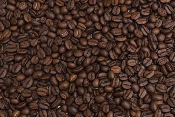 Close-up of coffee beans for background and texture.