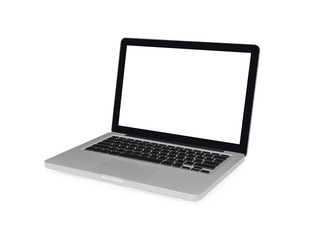 Laptop with empty screen isolated on white.