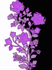 декоративные цветы. ветка с бутонами и листьями. деленная на два цвета. графический стиль