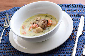 creamy soup with seafood