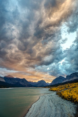 Dramatic sky in autumn, Glacier National Park, Montana.