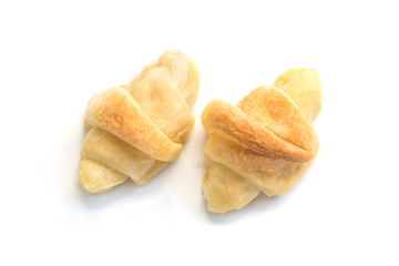 Mini croissants isolated on white background.