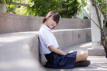Fototapeta premium Portrait of thai high school student uniform teen beautiful girl happy and relax