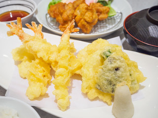 Delicious shrimp tempura on white plate