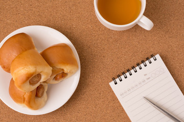 Sausage mini bun serve with tea