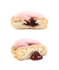 Pink glazed donut isolated