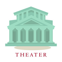 Theatre icon of building with columns. Sign modern theatrical architecture