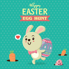 Vintage Easter Egg poster design with Easter rabbit