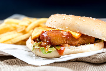 Cheese burger - American cheese chicken burger with fresh salad