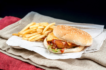Cheese burger - American cheese chicken burger with fresh salad