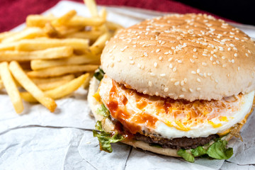 Cheese burger - American cheese burger with Golden French fries