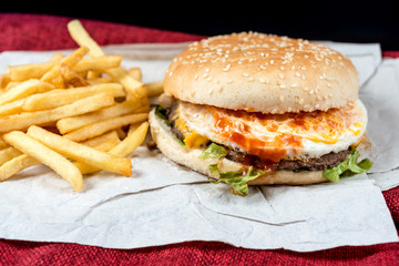 Cheese burger - American cheese burger with Golden French fries